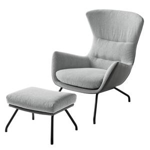 Fauteuil Hepburn II Tissu / Cuir véritable - Gris clair / Gris - Noir