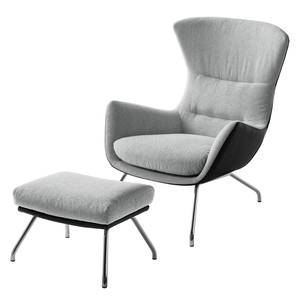 Fauteuil Hepburn II Tissu / Cuir véritable - Chrome - Gris clair / Noir - Gris clair / Noir - Chrome brillant