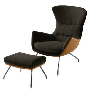 Fauteuil Hepburn II Tissu / Cuir véritable - Marron-noir / Cognac - Chrome mat