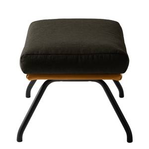 Pouf repose-pieds Hepburn II Tissu / Cuir véritable - Marron-noir / Cognac - Noir