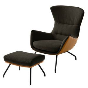 Fauteuil Hepburn II Tissu / Cuir véritable - Noir - Marron-noir / Cognac - Marron-noir / Cognac - Noir