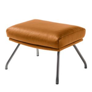 Pouf repose-pieds Hepburn II Cuir véritable - Cuir véritable Neka : Cognac - Chrome mat