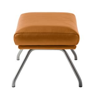 Pouf repose-pieds Hepburn II Cuir véritable - Cuir véritable Neka : Cognac - Chrome mat