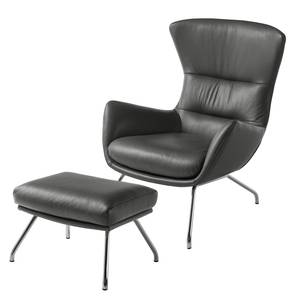 Fauteuil Hepburn II Cuir véritable - Chrome - Cuir véritable Neka Gris - Cuir véritable Neka : Gris - Chrome brillant