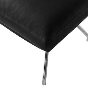 Pouf repose-pieds Hepburn II Cuir véritable - Cuir véritable Neka : Noir - Chrome brillant