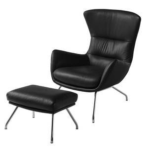 Fauteuil Hepburn II Cuir véritable - Chrome - Cuir véritable Neka Noir - Cuir véritable Neka : Noir - Chrome brillant