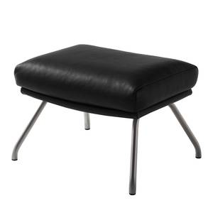 Pouf repose-pieds Hepburn II Cuir véritable - Cuir véritable Neka : Noir - Chrome mat