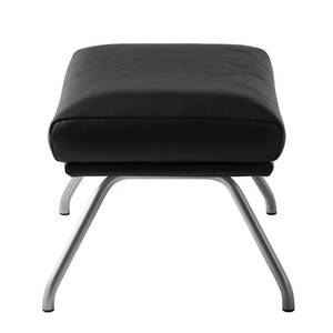 Pouf repose-pieds Hepburn II Cuir véritable - Chrome mat - Cuir véritable Neka Noir - Cuir véritable Neka : Noir - Chrome mat