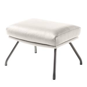 Pouf repose-pieds Hepburn II Cuir véritable - Cuir véritable Neka : Blanc - Chrome mat