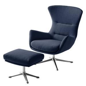 Fauteuil HEPBURN met kruisvoet geweven stof - Geweven stof Milan: Lichtblauw - Chroomkleurig glanzend