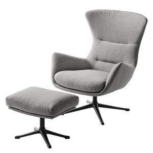 Fauteuil HEPBURN met kruisvoet geweven stof - Geweven stof Milan: Lichtgrijs - Zwart