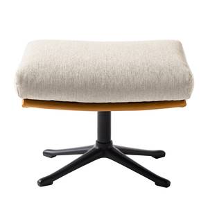 Hocker HEPBURN met kruisvoet geweven stof/echt leer - Stof Saia / Leer Neka: Beige / Cognackleurig - Zwart