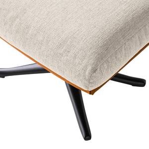 Hocker HEPBURN mit Kreuzfuß Webstoff Saia / Echtleder Neka: Beige / Cognac - Schwarz