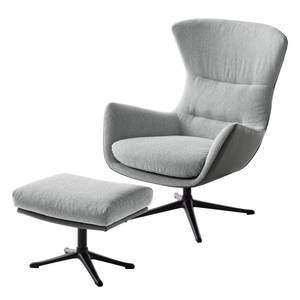 Fauteuil Hepburn III Tissu / Cuir véritable - Gris clair / Gris - Noir