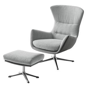 Fauteuil Hepburn III geweven stof/echt leer - Lichtgrijs/Grijs - Chroomkleurig glanzend