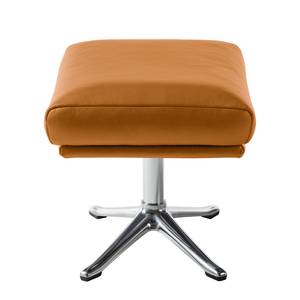 Hocker HEPBURN mit Kreuzfuß Echtleder Neka: Cognac - Chrom glänzend