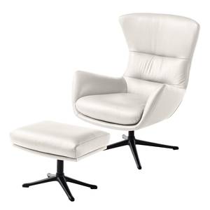 Fauteuil HEPBURN met kruisvoet echt leer - Echt leer Neka: Wit - Zwart