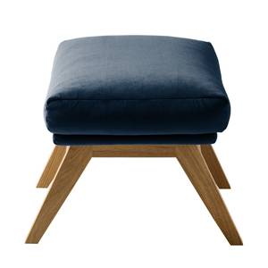 Gestoffeerde hocker Hepburn I fluweel - Velours Shyla: Donkerblauw - Donkere eikenhout