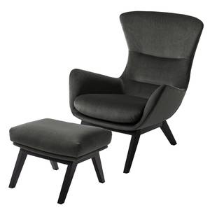 Fauteuil Hepburn I fluweel - Velours Shyla: Rookgroen - Zwart