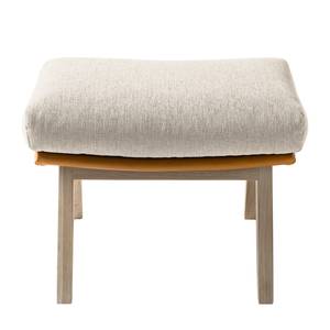 Pouf repose-pieds Hepburn I Tissu / Cuir véritable - Beige / Cognac - Chêne clair