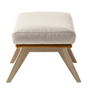 Pouf repose-pieds Hepburn I Tissu / Cuir véritable - Beige / Cognac - Chêne clair