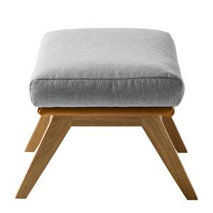 Hocker HEPBURN met houten pootjes geweven stof/echt leer - Stof Saia / Leer Neka: Lichtgrijs / Cognackleurig - Donkere eikenhout