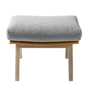 Pouf repose-pieds Hepburn I Tissu / Cuir véritable - Gris clair / Cognac - Chêne clair