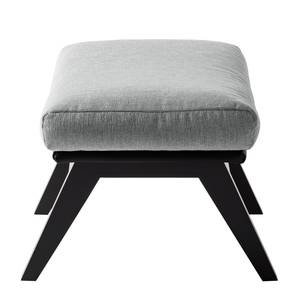 Hocker HEPBURN met houten pootjes geweven stof/echt leer - Stof Saia / Leer Neka: Lichtgrijs / Zwart  - Zwart