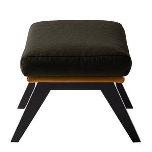 Hocker HEPBURN mit Holzfüßen Webstoff / Echtleder - Webstoff Saia / Echtleder Neka: Schwarz-Braun / Cognac - Schwarz