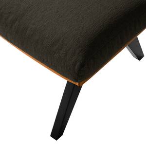 Hocker HEPBURN mit Holzfüßen Webstoff Saia / Echtleder Neka: Schwarz-Braun / Cognac - Schwarz