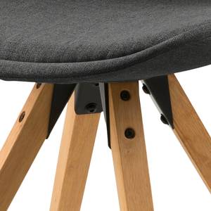 Gestoffeerde stoel ALEDAS geweven stof/massief rubberboomhout - Geweven stof Cors: Donkergrijs - Bruin - Set van 2