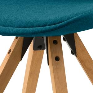 Gestoffeerde stoel Aledas II geweven stof/massief rubberboomhout - Geweven stof Cors: Petrolkleurig - Bruin - 2-delige set