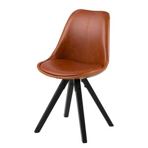 Chaises capitonnées Aledas III Imitation cuir / Caoutchouc massif - Cognac / Noir - Lot de 2