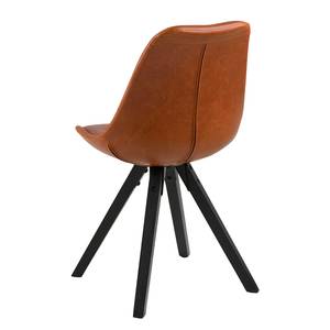 Gestoffeerde stoel ALEDAS kunstleer (set van 2) - kunstleer/massief rubberboomhout - cognackleurig/zwart - Set van 2