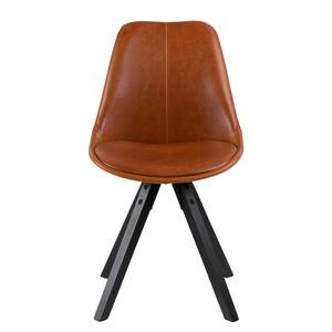 Gestoffeerde stoel ALEDAS kunstleer (set van 2) - kunstleer/massief rubberboomhout - cognackleurig/zwart - Set van 2
