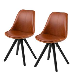 Chaises capitonnées Aledas III Imitation cuir / Caoutchouc massif - Cognac / Noir - Lot de 2