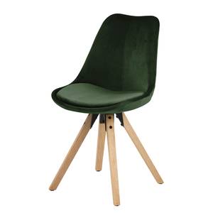 Chaises capitonnées Aledas IV Velours / Caoutchouc massif - Vert foncé - Beige - Lot de 2