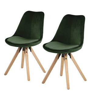 Gestoffeerde stoel Aledas IV (pootkleur) fluweel/massief rubberboomhout - Donkergroen - Beige - 2-delige set