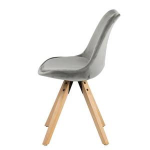 Gestoffeerde stoel Aledas IV (pootkleur) (set van 2) - fluweel/massief rubberboomhout - Grijs/rubberboomhout - Grijs - Beige - 2-delige set