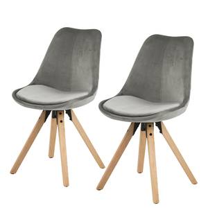 Sedia imbottita Aledas IV Velluto / Massello dell’albero della gomma - Grigio - Beige - Set da 2