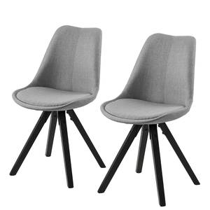 Gestoffeerde stoel ALEDAS geweven stof/massief rubberboomhout - lichtgrijs/zwart - Geweven stof Cors: Granietkleurig - Zwart - Set van 2