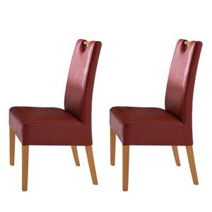 Gestoffeerde stoelen Alessia (2-delige set) - Donkerrood/beukenhoutkleurig