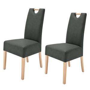 Gestoffeerde stoelen Lenya kunstleer - Antracietkleurig/beukenhout
