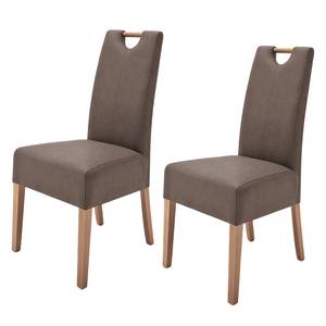 Lot de 2 chaises capitonnées Alessia II Imitation cuir - Marron / Chêne