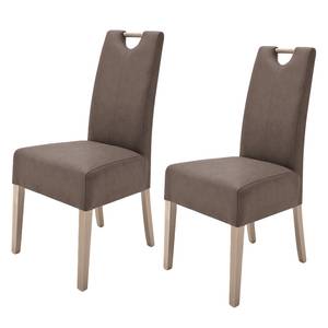Lot de 2 chaises capitonnées Alessia II Imitation cuir - Marron / Imitation chêne de Sonoma