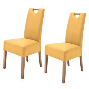 Lot de 2 chaises capitonnées Alessia II Imitation cuir - Curry / Chêne massif