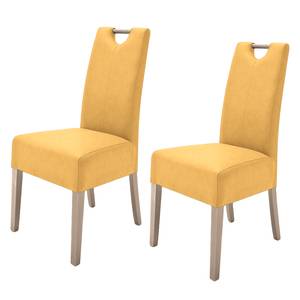 Lot de 2 chaises capitonnées Alessia II Imitation cuir - Curry / Chêne de Sonoma