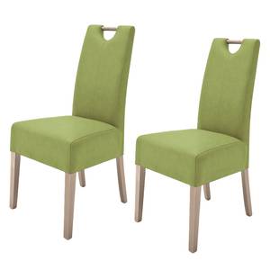 Lot de 2 chaises capitonnées Alessia II Imitation cuir - Vert kiwi / Chêne de Sonoma