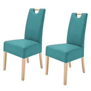 Lot de 2 chaises capitonnées Alessia II Imitation cuir - Bleu pétrole / Hêtre