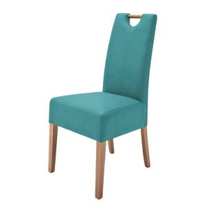 Lot de 2 chaises capitonnées Alessia II Imitation cuir - Bleu pétrole / Chêne